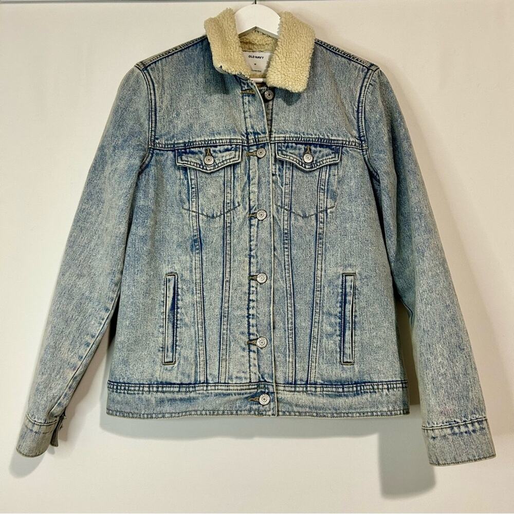 Old Navy Women’s Sherpa Lined Denim Jean Jacket Light Blue Wash Size Medium FLAW